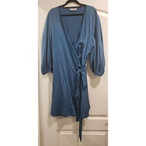 Diarrablu Size 1X Blue Long Sleeve, Short Wrap Dress‎ NWOT MSRP $199 Plus Size